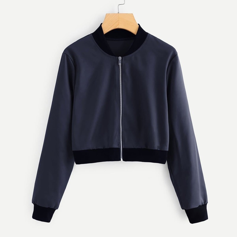 

Stand Neck Zip Up Front Jacket, Navy