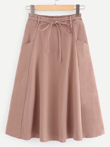 Self Tie Waist Solid Skirt