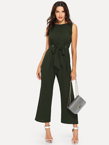 Grommet Detail Tie Front Jumpsuit