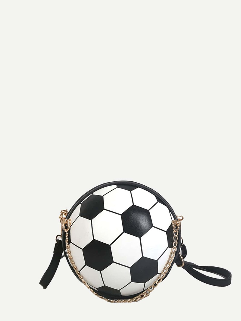 

Football Shaped Crossbody Bag, Black and white