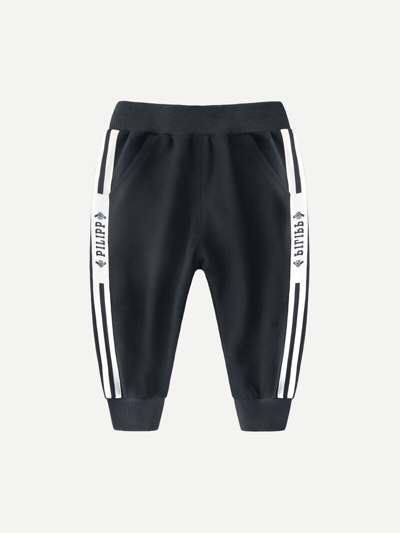 

Boys Letter Print Pants, Black