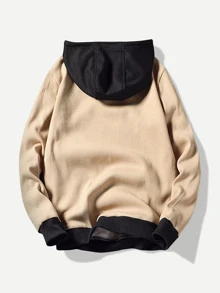 Manfinity Men Letter Graphic Hooded Sweatshirt - Khaki - View 2