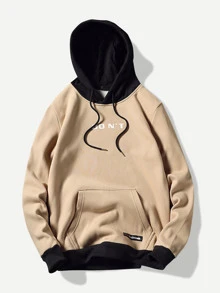 Manfinity Men Letter Graphic Hooded Sweatshirt - Khaki - View 1
