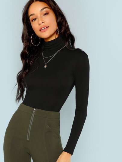 SHEIN Essnce Solid Form-Fitting Turtleneck Top