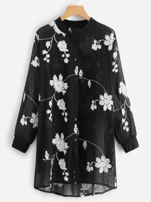 Floral Embroidered Longline Coat