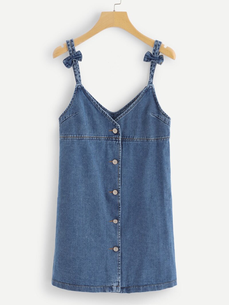 

Bow Detail Slip Denim Dress, Blue