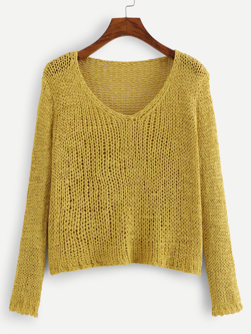

V Neckline Knit Sweater, Yellow