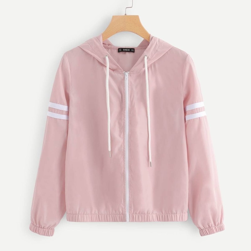 

Zip Up Drawstring Hoodie Jacket, Pink