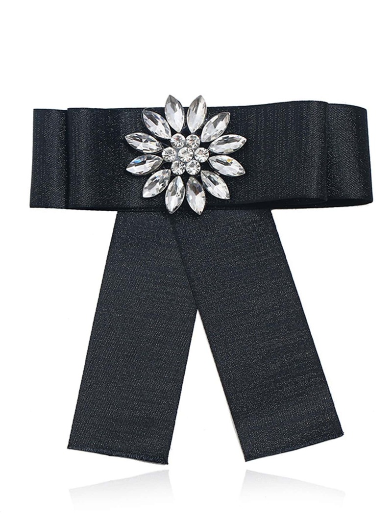 

Rhinestone Flower Bow Tie Pin, Black
