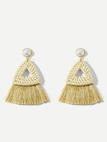 Straw Triangle Tassel Drop Earrings