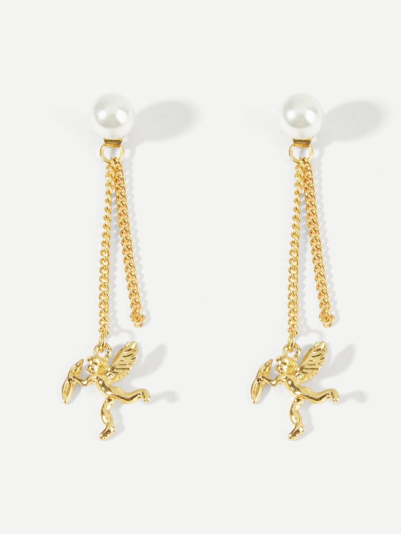 

Cupid Detail Chain Drop Earrings, Gold