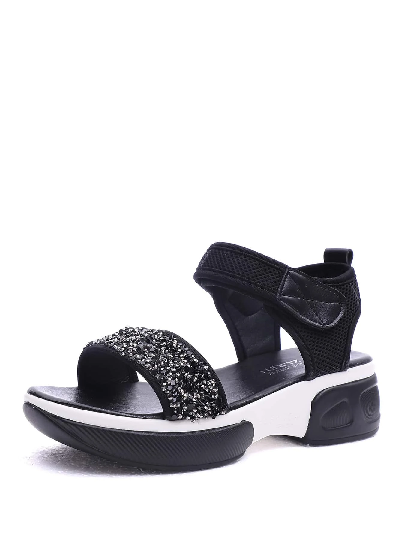 Sandalias Tira Velcro Diseño De Lentejuelas Blanco Shein Sandalias Tira Velcro Diseño De Lentejuelas Blanco Shein