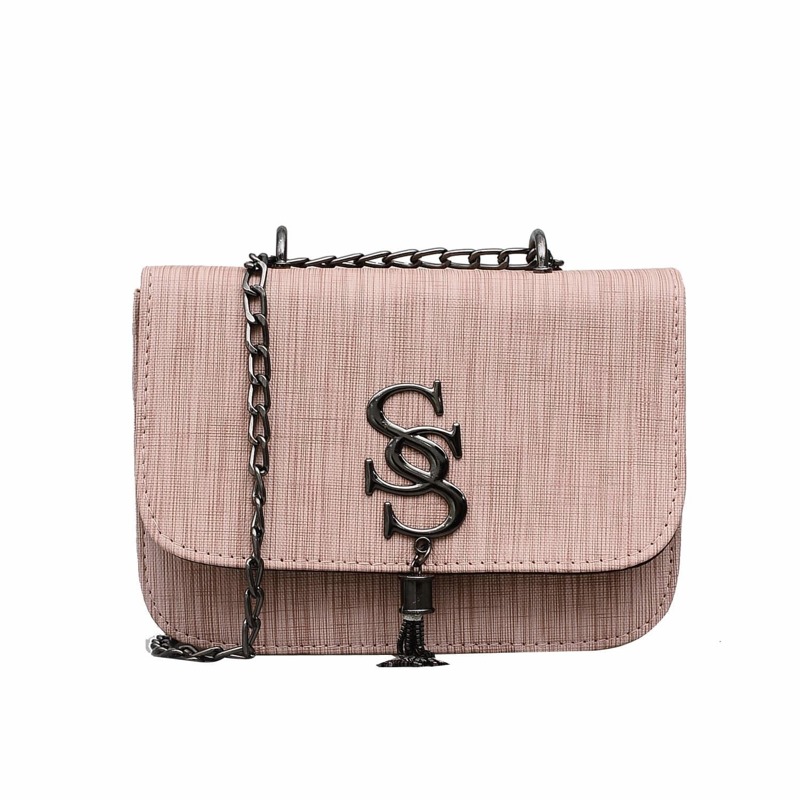 

Tassel Detail PU Chain Flap Bag, Pink