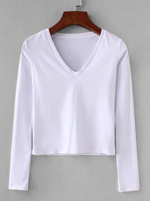 Solid V-Neckline Crop Tee