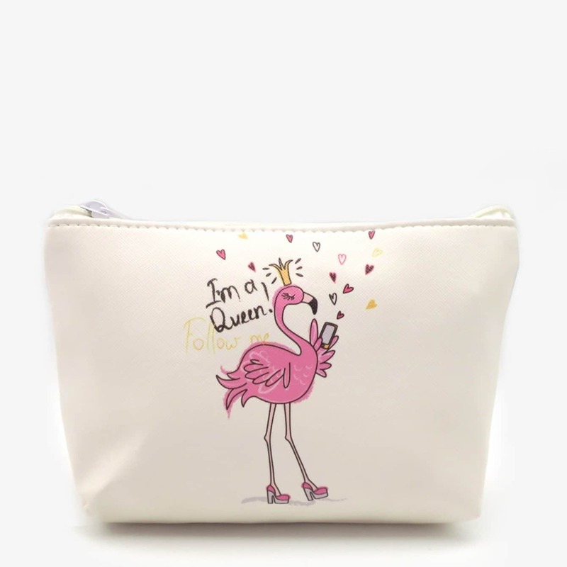 

Flamingo Print Makeup Bag, White