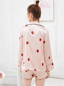 SHEIN 7pcs Strawberry Print Cami Pajama Set With Shirt - Baby Pink - View 5
