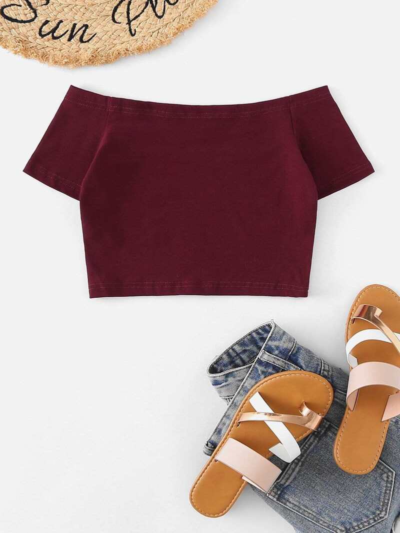 

Off Shoulder Solid Tee, Burgundy