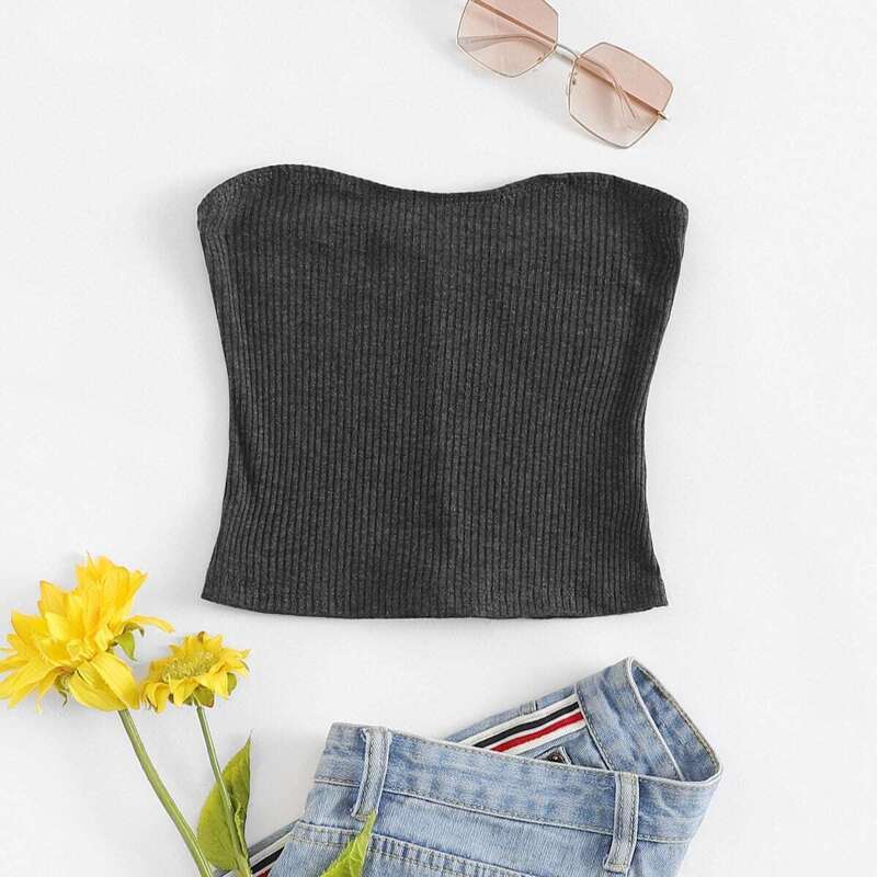 

Ribbed Skinny Tube Top, Grey