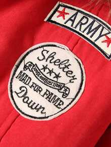 Patched Decoration Drawstring Waist Hooded Coat - Red - View 5