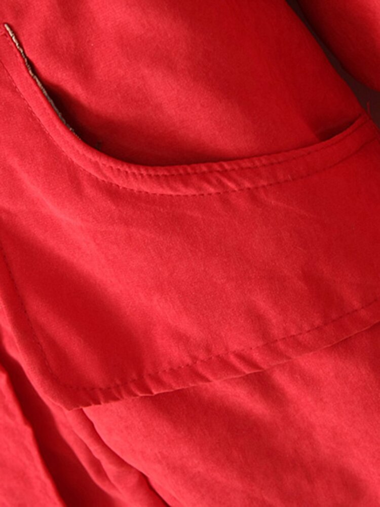 Patched Decoration Drawstring Waist Hooded Coat - Red - View 4