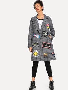 Patched Decoration Houndstooth Coat