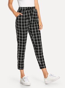Drawstring Waist Checked Pants