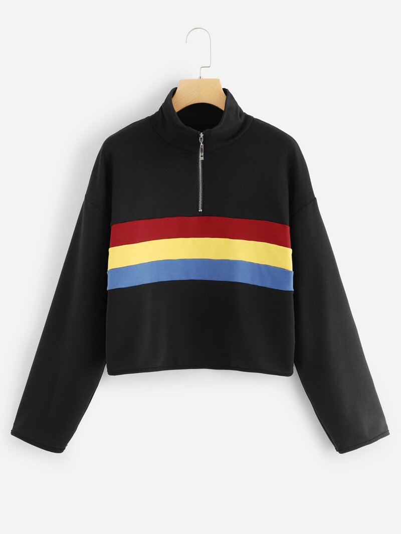 

Zip Decoration Sweatshirt, Black
