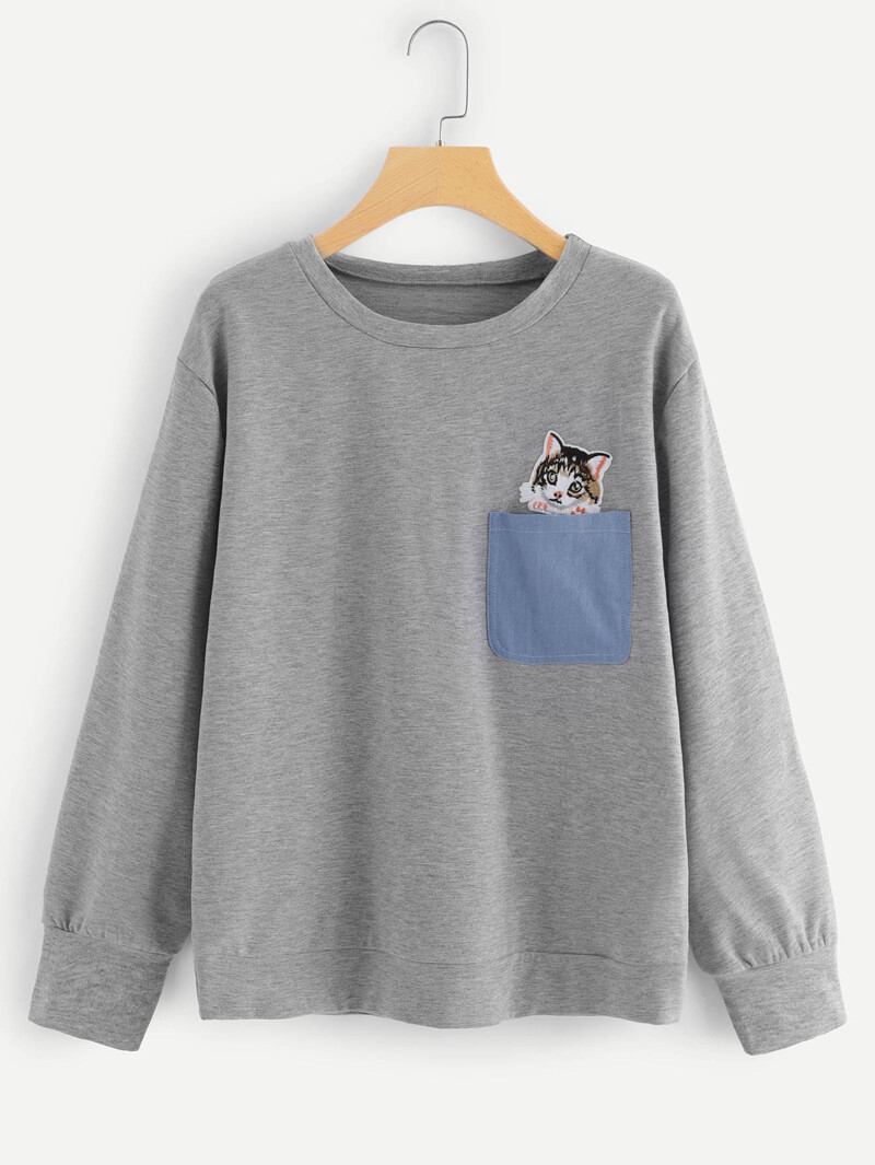

Patched Decoration Sweatshirt, Grey