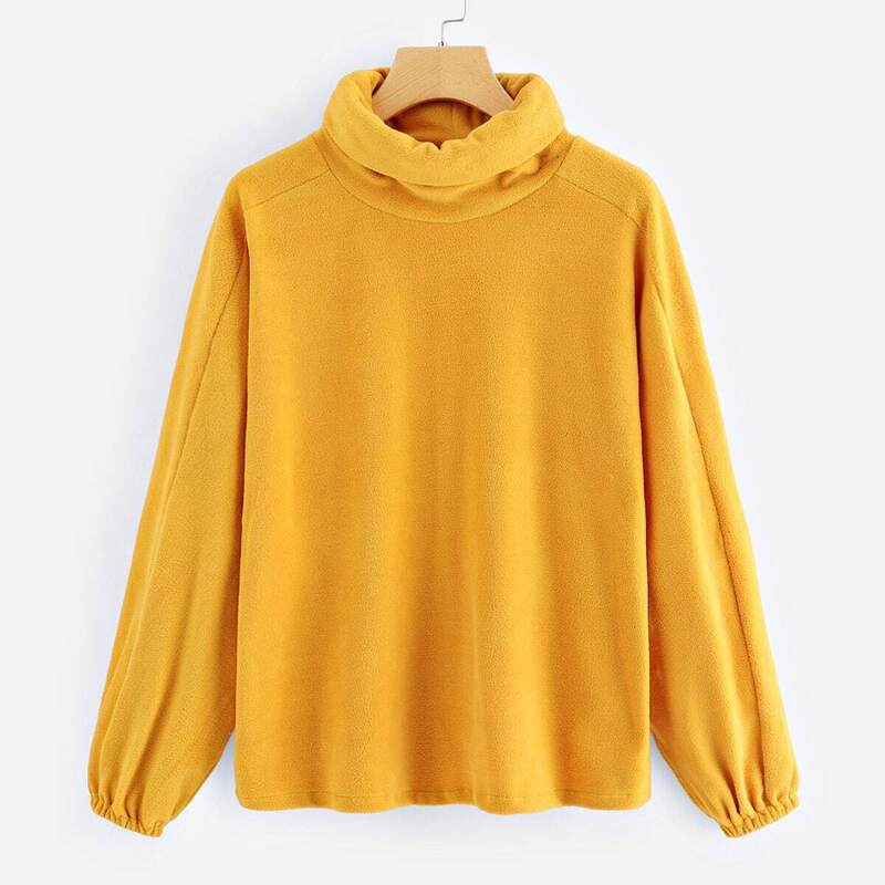 

High Neck Solid Neck Sweatshirt, Yellow