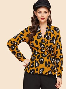 Wrap Knot Leopard Print Top
