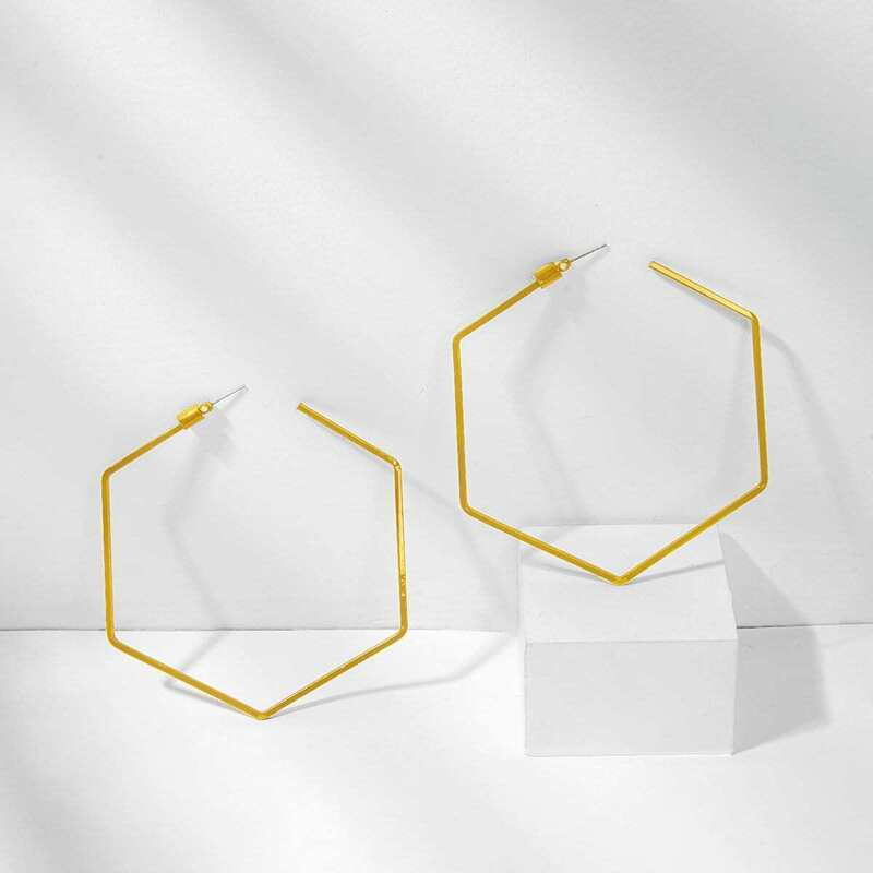 

Open Geometric Shaped Hoop Earrings 1pair, Gold