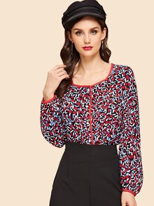 Mixed Print Square Neck Blouse