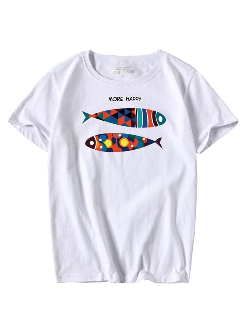 Fish Cuffed Men Print Sleeve Short Tee Sleeve R4POnxq