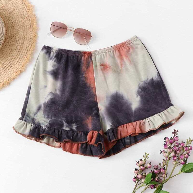 

Frill Trim Tie Dye Shorts, Multicolor