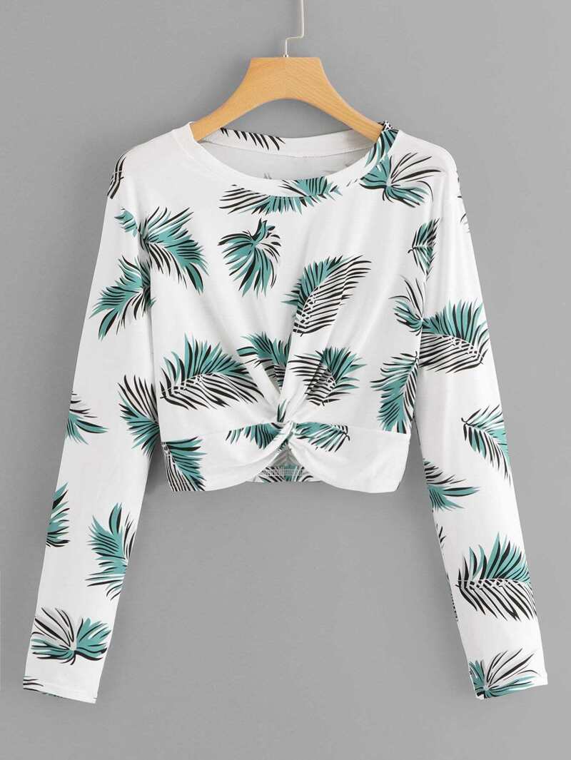 

Twist Front Printed Crop Tee, White