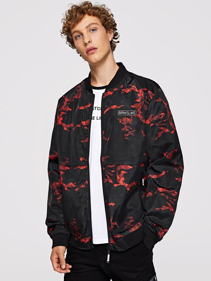 Sleeve Long Fit Sleeve Placket Patched Regular Men Zipper Spring Decoration Autumn Jacket qwFx6nSXg