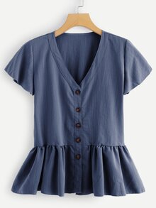 Single Breasted Ruffle Hem Top