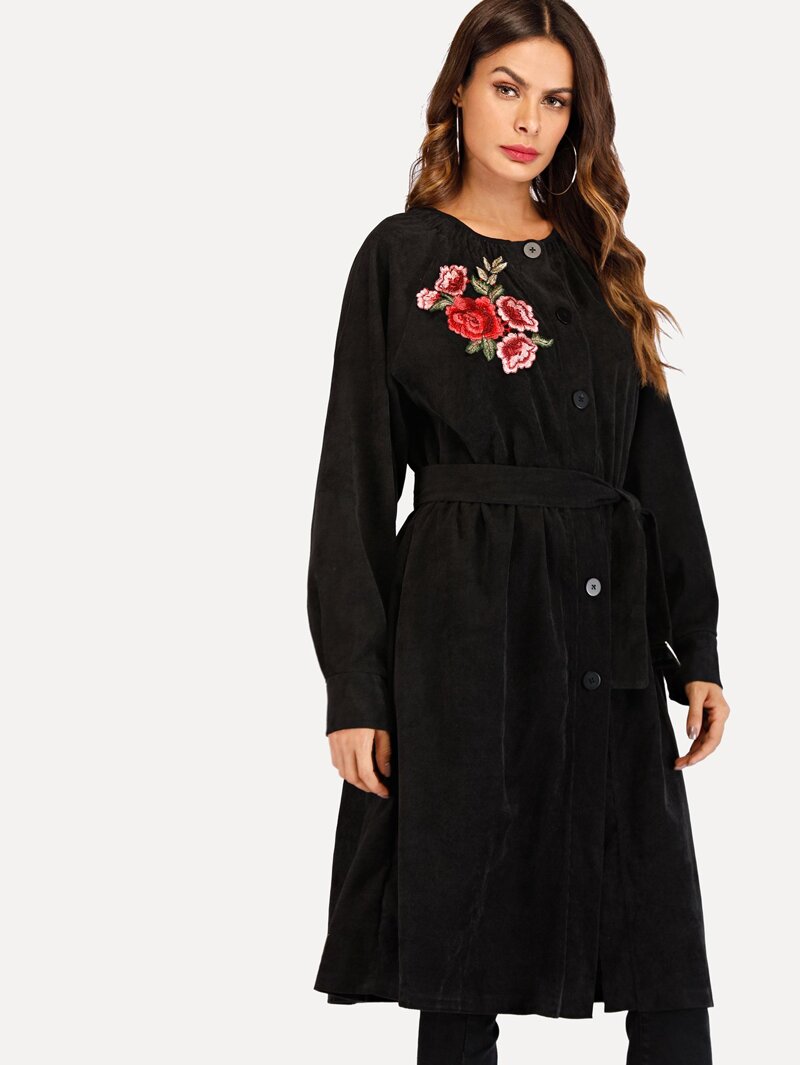 

Appliques Self Tie Waist Coat, Black