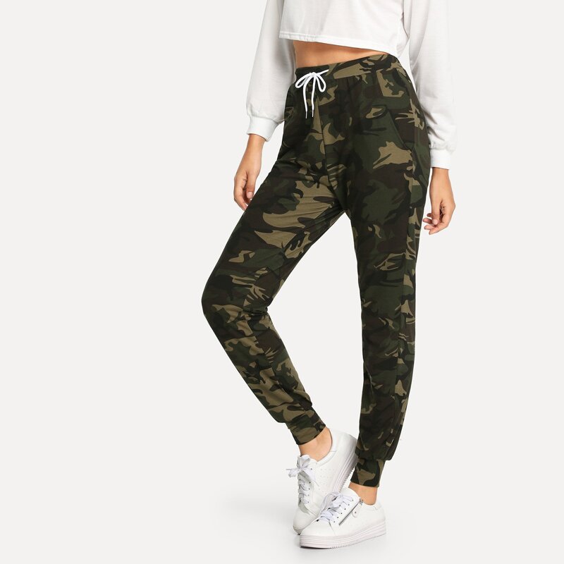 

Drawstring Waist Camo Pants, Multicolor