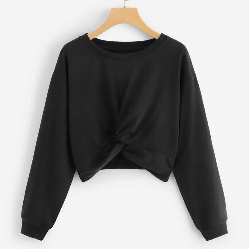 

Twist Solid Crop Sweatshirt, Black