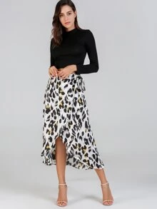 SHEIN Waist Knot Leopard Print Skirt - Multicolor - View 3