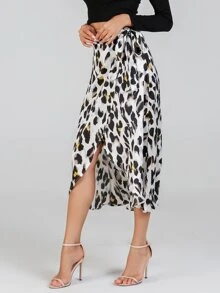 SHEIN Waist Knot Leopard Print Skirt - Multicolor - View 4