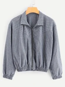 Striped Zip Up Jacket - Dusty Blue - View 1