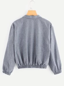 Striped Zip Up Jacket - Dusty Blue - View 2