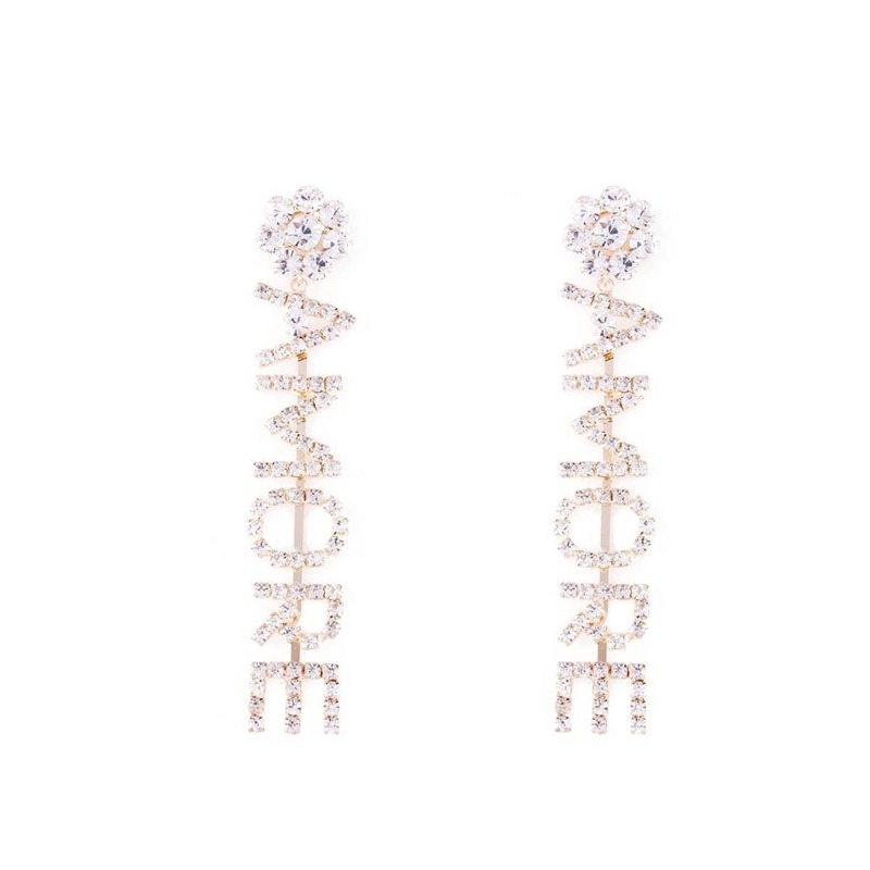 

Letter Shaped Rhinestone Drop Earrings 1pair, Gold
