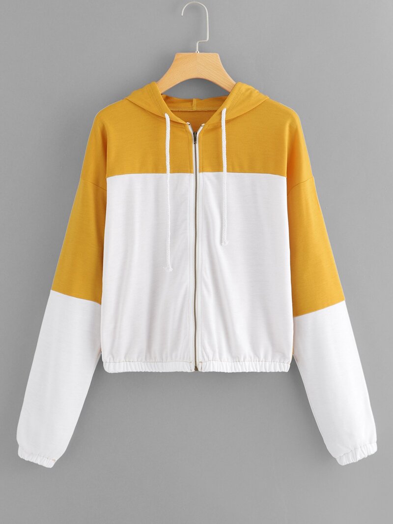 

Cut And Sew Drop Shoulder Hooded Jacket, Yellow