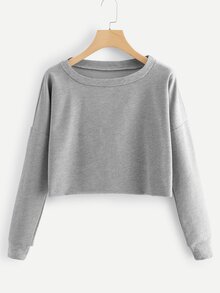 Drop Shoulder Raw Hem Marled Pullover