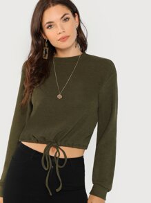 Drawstring Hem Velvet Pullover