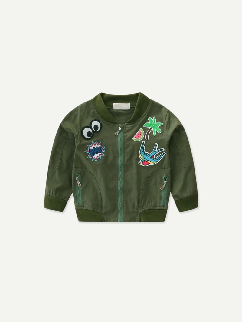 

Girls Patched Decoration Jacket, Green
