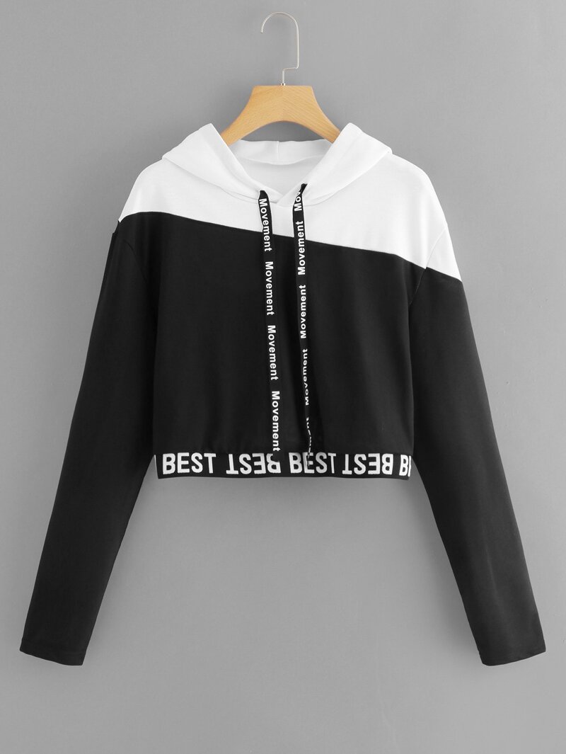

Letter Tape Color Block Sweatshirt, Black and white
